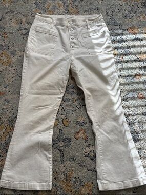 Frame Denim White High-Rise Flare Jeans with Button-Fly